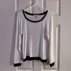 Forever 21 Black and White Sequin Long Sleeve Top